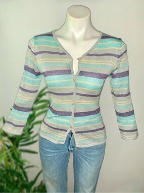 y 2 k :: Vintage Y2K Metallic Striped Cardigan Sweater